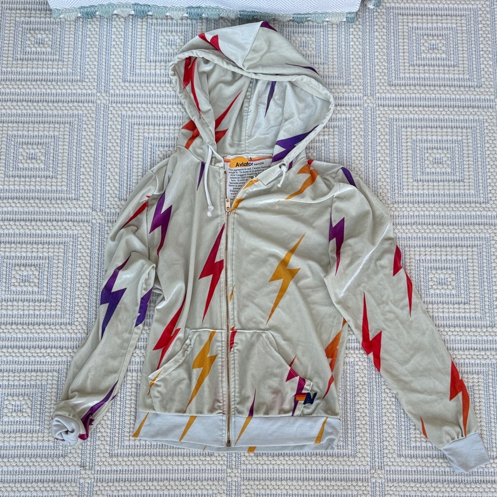 Aviator nation, cream, and Multicolor Lightning Bolt Hoodie